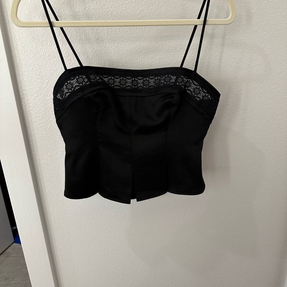 Reformation Black Lace-Trim Satin Camisole